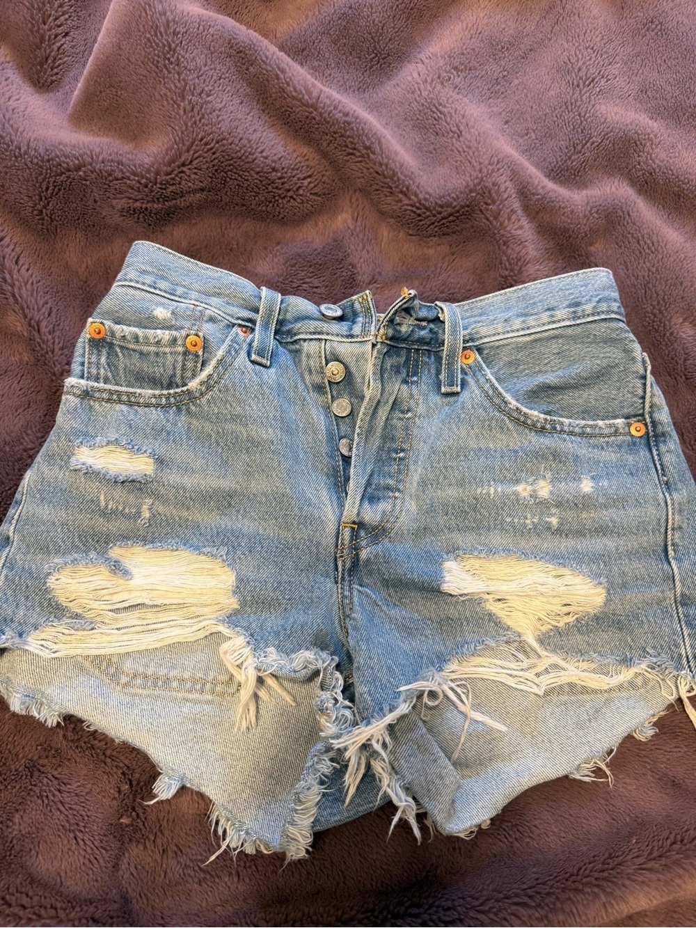 Levi's Light Blue Distressed High-Waist Jean Shorts